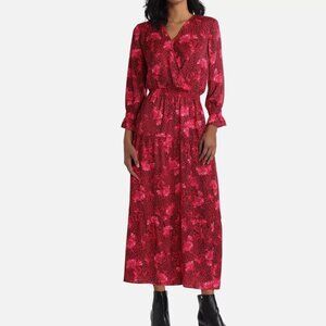 Gigi Parker Vibrant Red Animal Print Long Sleeve Dress, size Large